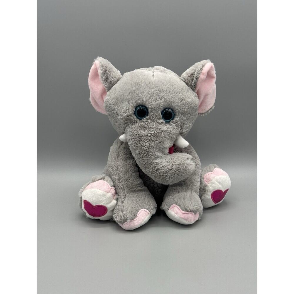 Kellytoy Gray Elephant Plush 13” Stuffed Animal Hearts‎ On Feet Red Ribbon READ